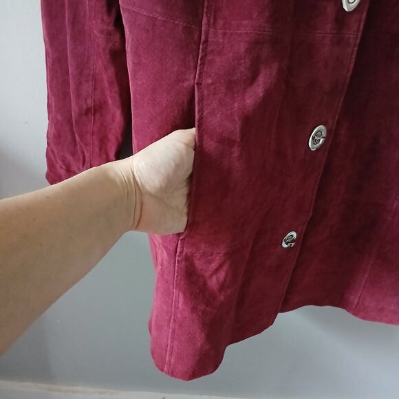 Dennis Basso Women's Size XL 100% Leather Suede Turnkey Jacket Lined Wine Red - Picture 8 of 16
